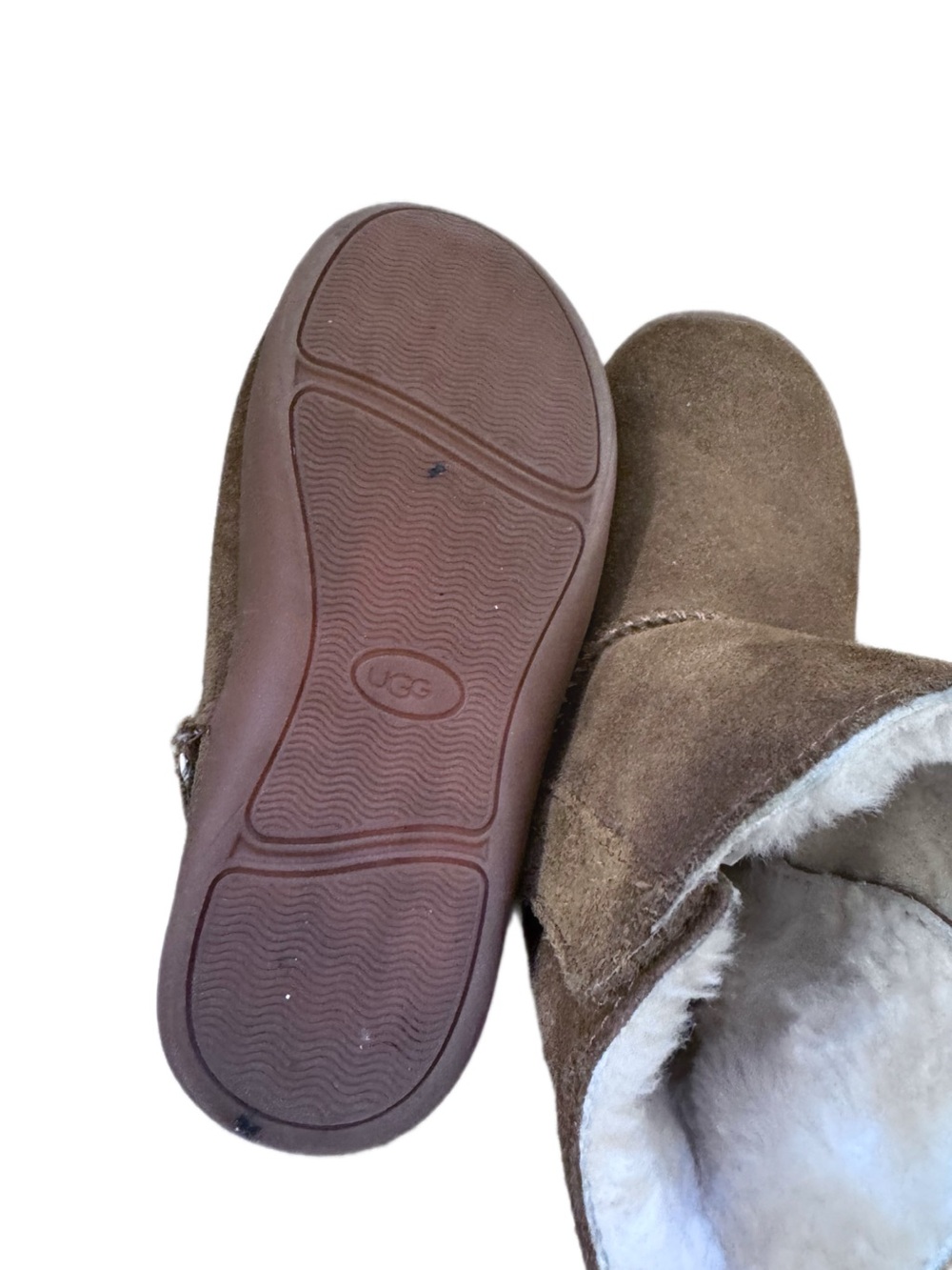 UGG Kids Chocolate Brown Sheepskin Boots with White Plush Lining - Picture 4 of 6